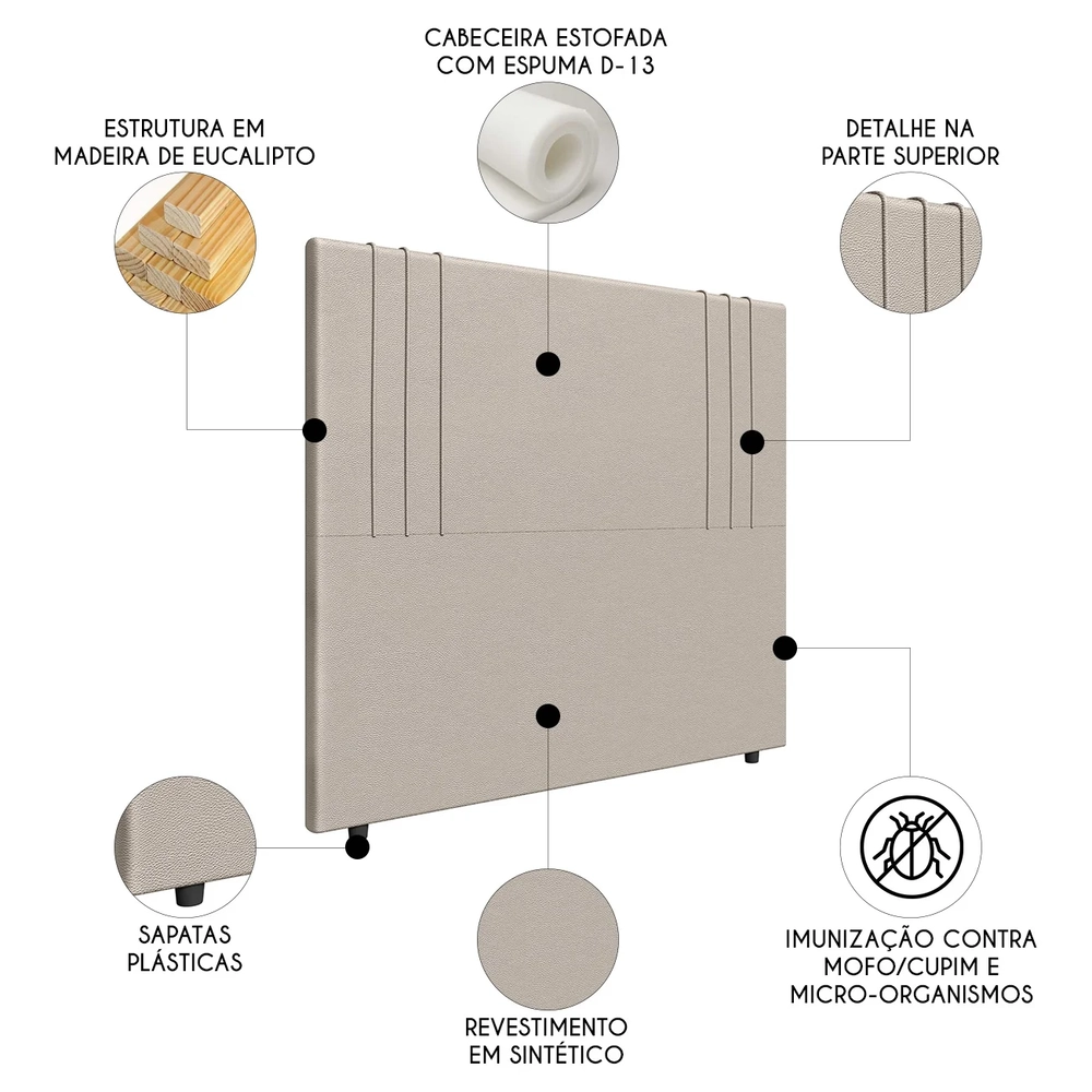 Cabeceira Cama Box Queen 160cm Estofada Rama Sintético Bege Z04 - Mpozenato 