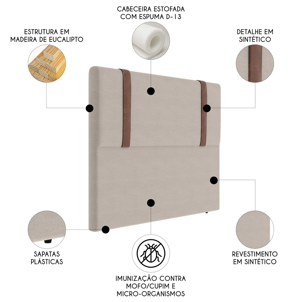 Cabeceira Cama Box Casal 140cm Estofada Glory Sintético Bege Z04 - Mpozenato