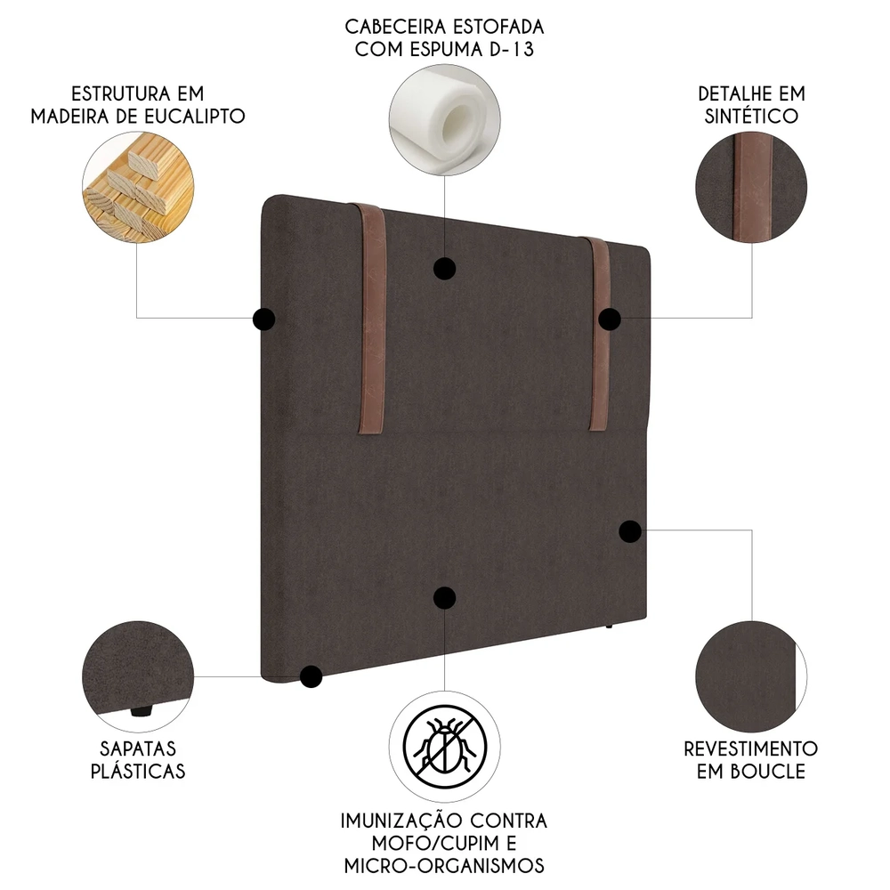 Cabeceira Cama Box Queen 160cm Estofada Glory Boucle Marrom Z04 - Mpozenato