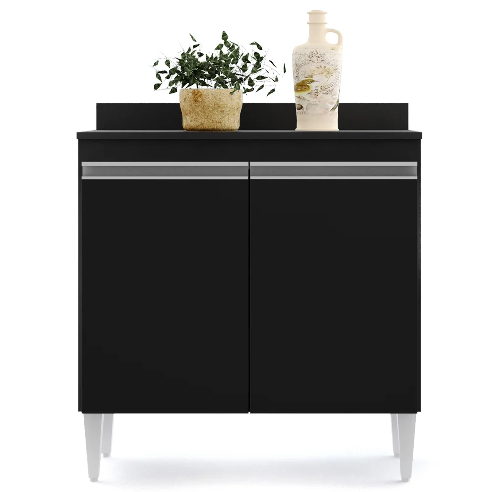 Balcão Gabinete 80cm 2 Portas Hawai Preto - Lumil Móveis