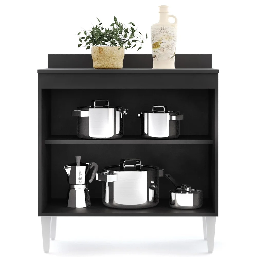 Balcão Gabinete 80cm 2 Portas Hawai Preto - Lumil Móveis