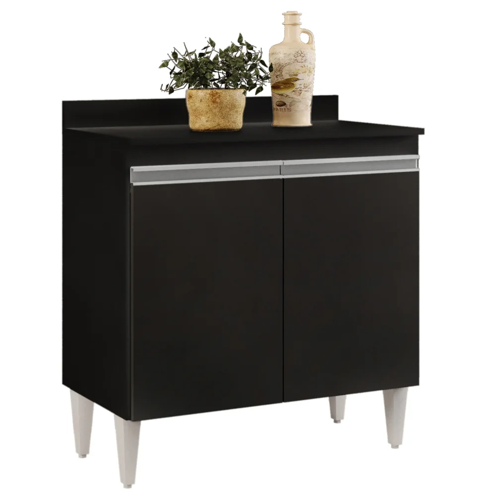 Balcão Gabinete 80cm 2 Portas Hawai Preto - Lumil Móveis