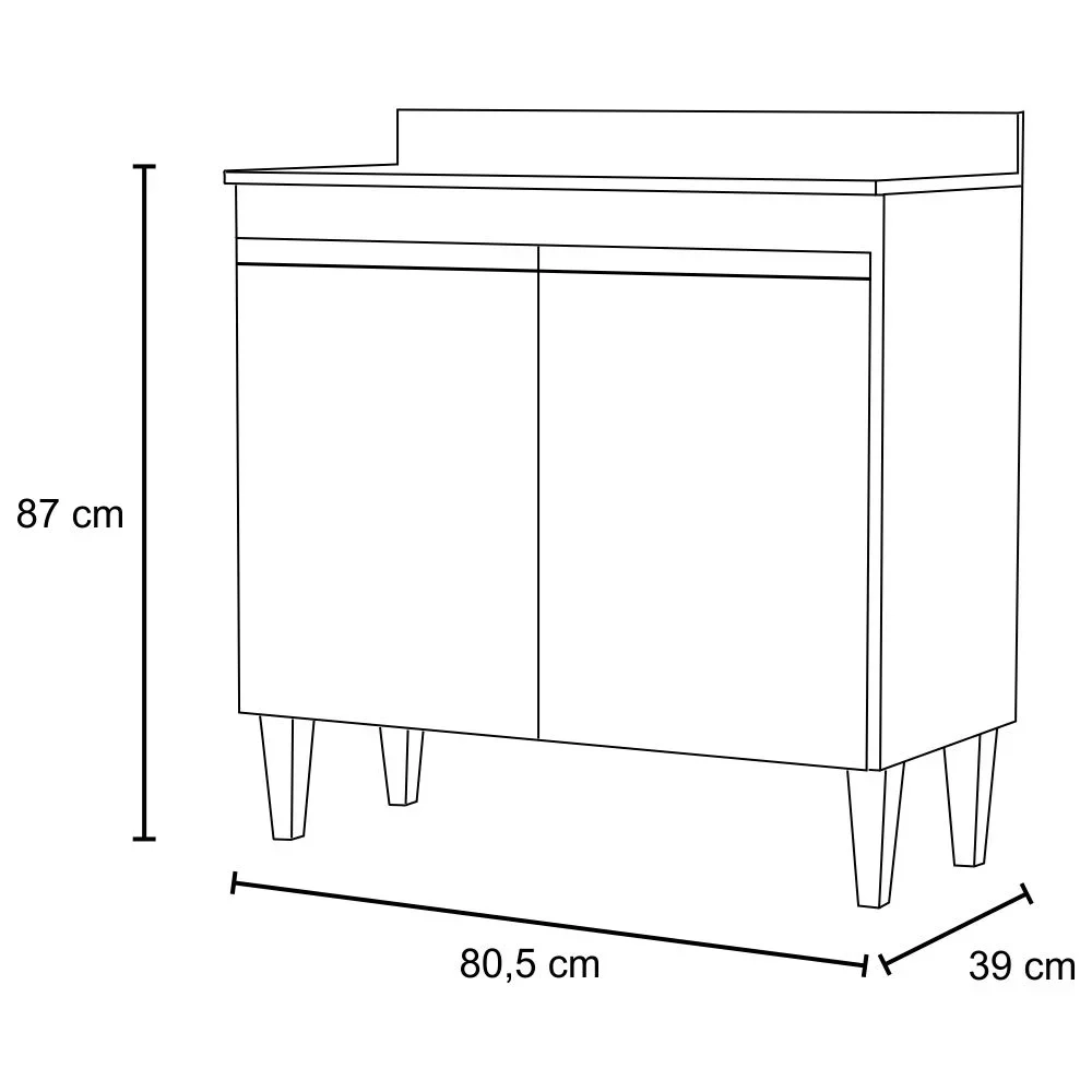 Balcão Gabinete 80cm 2 Portas Hawai Branco/Preto - Lumil Móveis