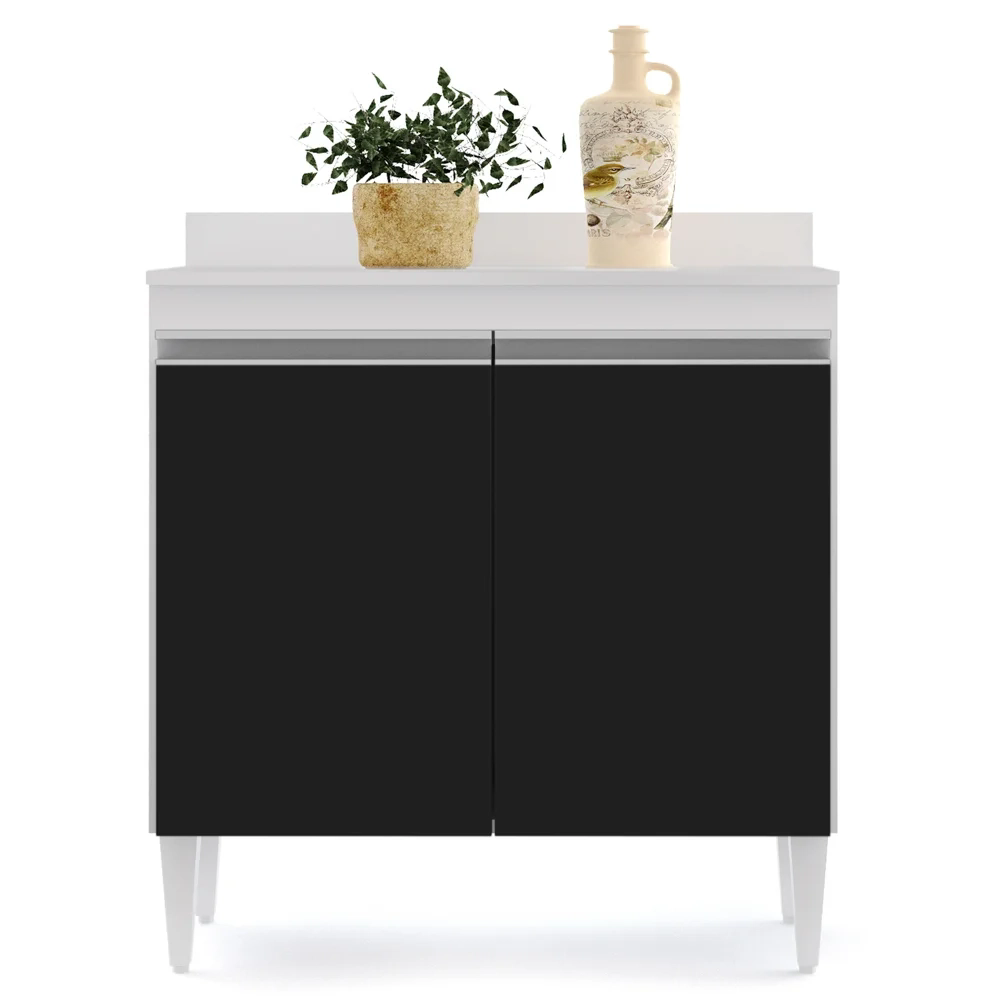 Balcão Gabinete 80cm 2 Portas Hawai Branco/Preto - Lumil Móveis