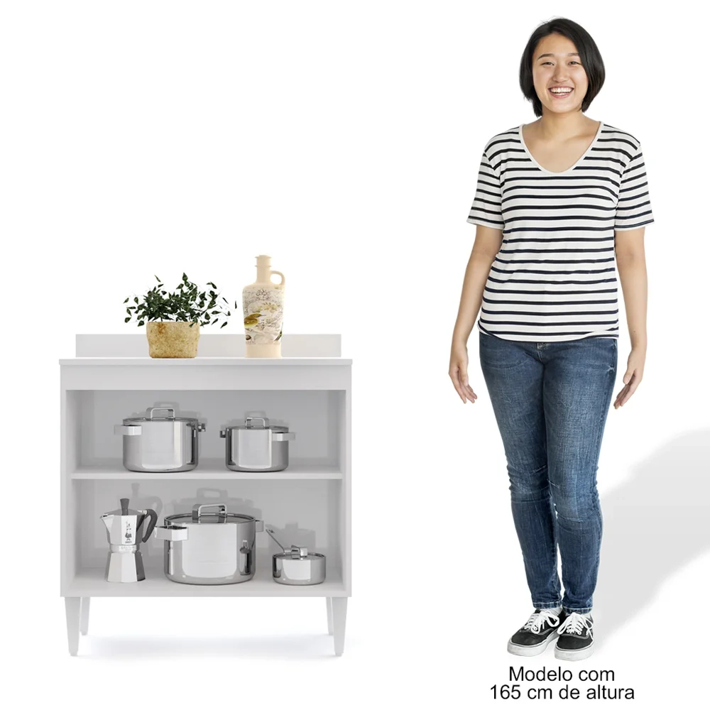 Balcão Gabinete 80cm 2 Portas Hawai Branco/Preto - Lumil Móveis