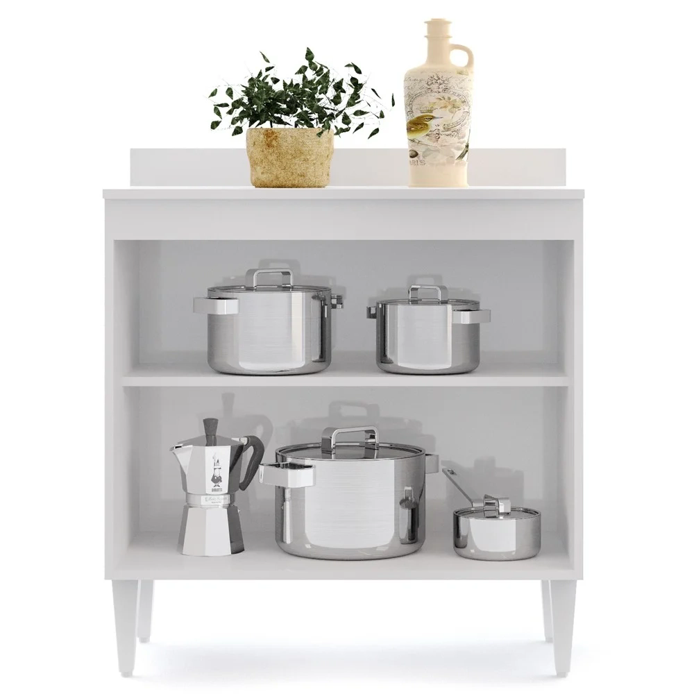 Balcão Gabinete 80cm 2 Portas Hawai Branco/Preto - Lumil Móveis