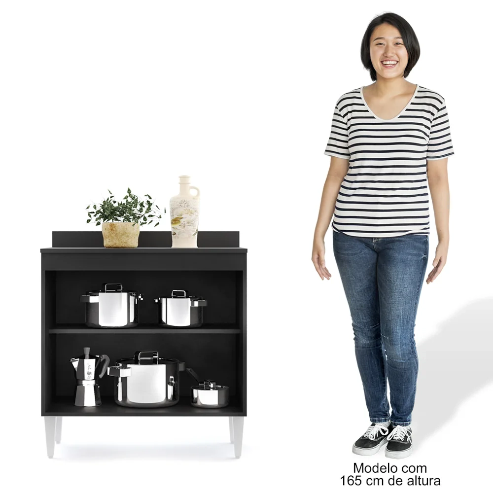 Balcão Gabinete 80cm 2 Portas Hawai Preto/Cinza - Lumil Móveis