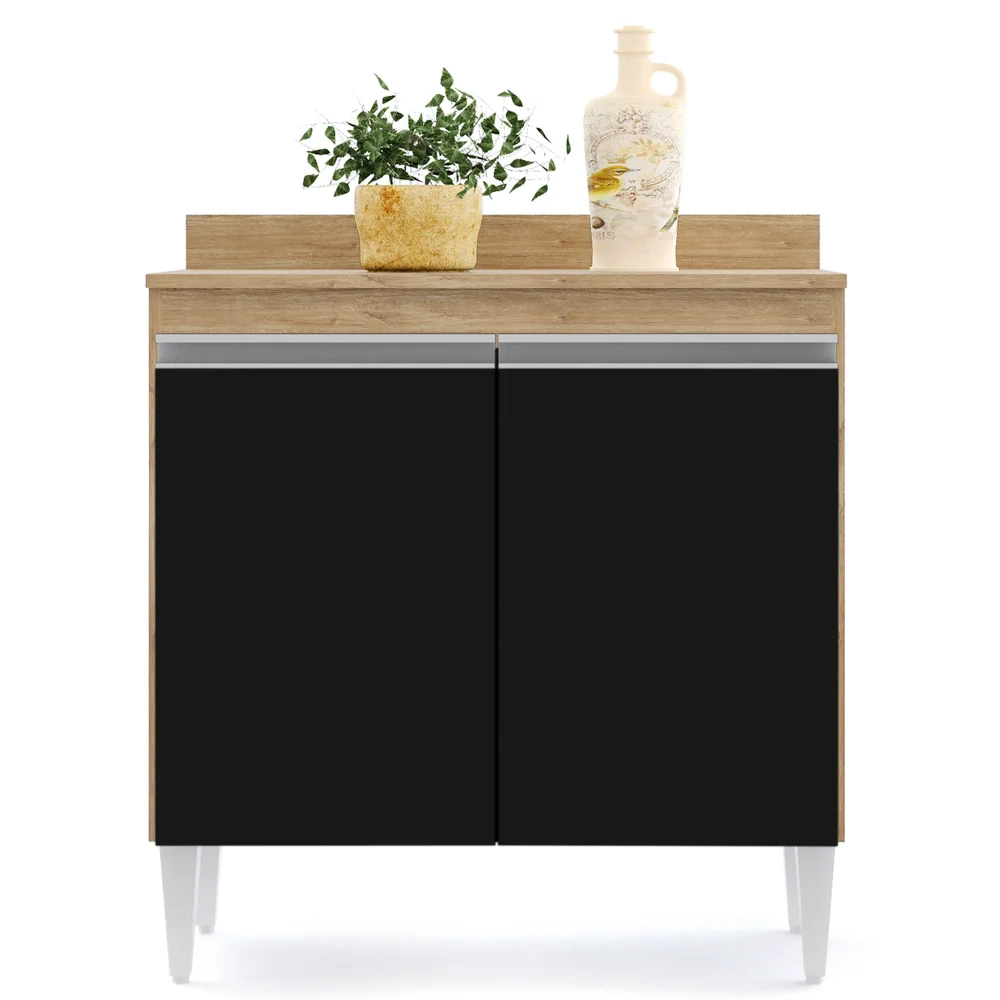 Balcão Gabinete 80cm 2 Portas Hawai Castanho/Preto - Lumil Móveis