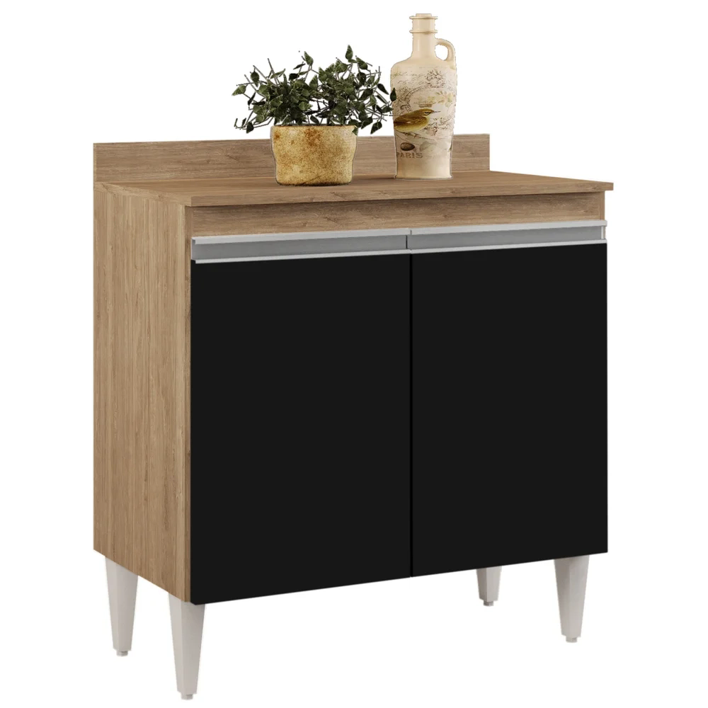Balcão Gabinete 80cm 2 Portas Hawai Castanho/Preto - Lumil Móveis