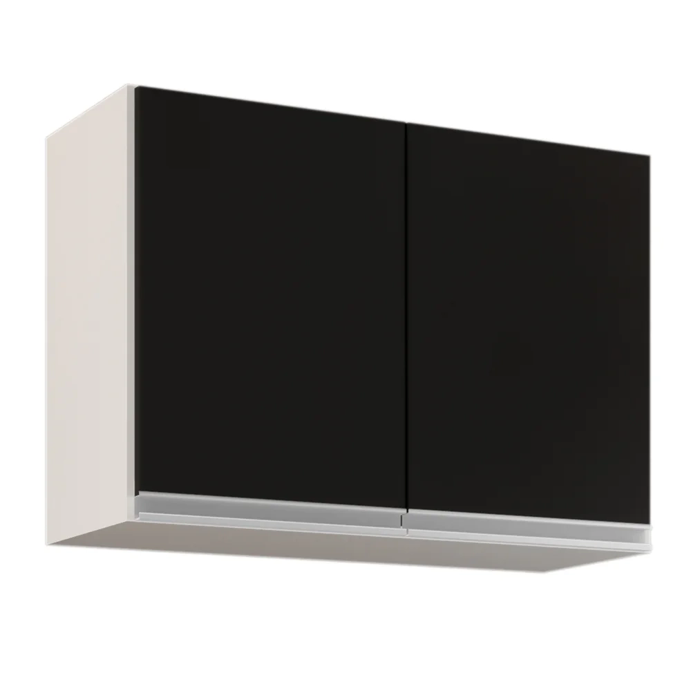 Armário Aéreo 80cm 2 Portas Califórnia Branco/Preto - Lumil Móveis