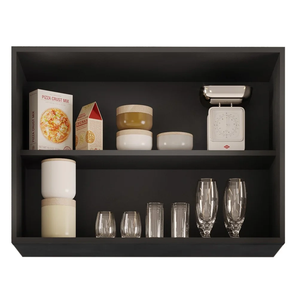 Armário Aéreo 80cm 2 Portas Califórnia Preto/Cinza - Lumil Móveis