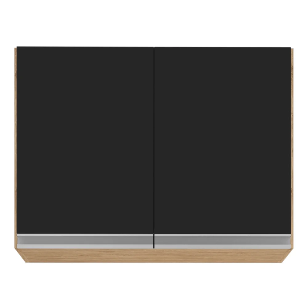 Armário Aéreo 80cm 2 Portas Califórnia Castanho/Preto - Lumil Móveis