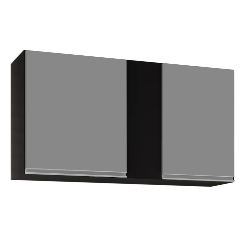Armário Aéreo 100cm 2 Portas Indiana Preto/Cinza - Lumil Móveis