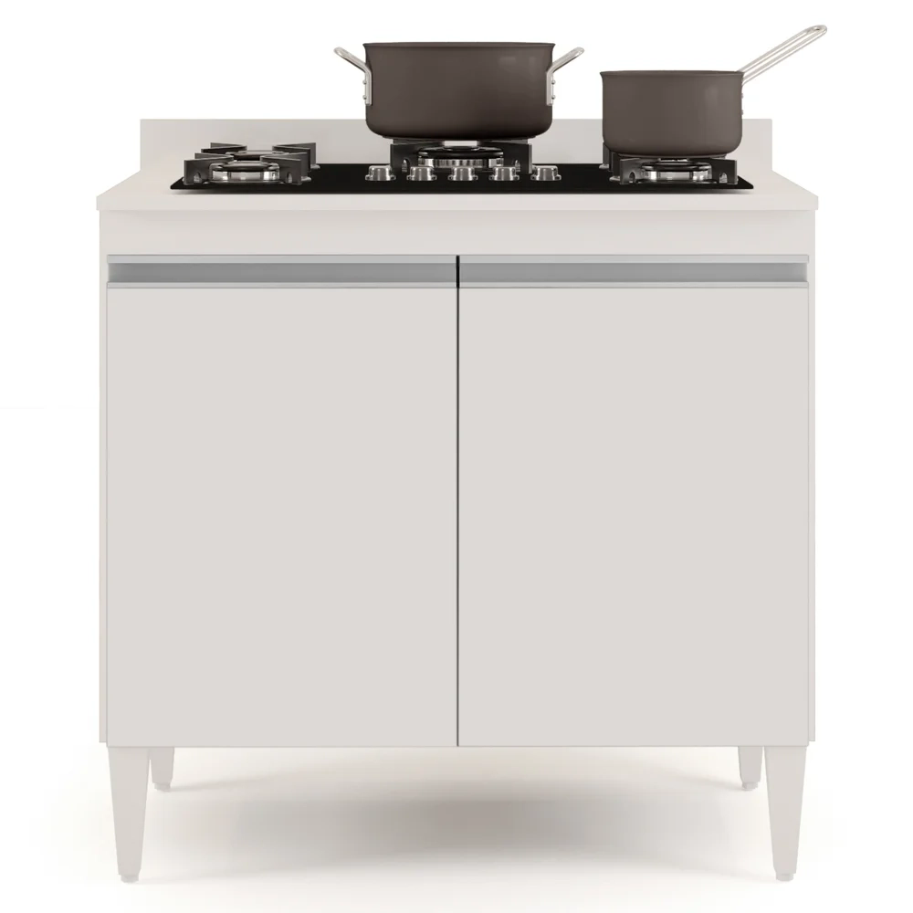 Balcão para Cooktop 80cm 2 Portas Flórida Branco - Lumil Móveis