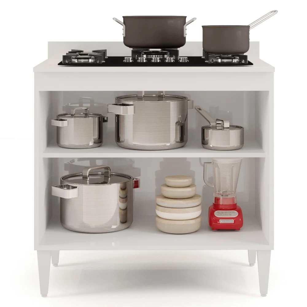 Balcão para Cooktop 80cm 2 Portas Flórida Branco - Lumil Móveis