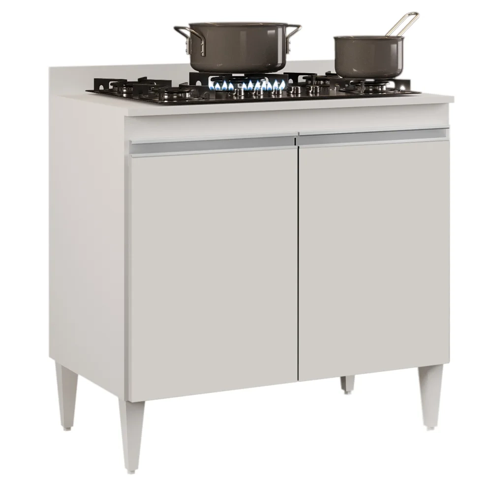Balcão para Cooktop 80cm 2 Portas Flórida Branco - Lumil Móveis