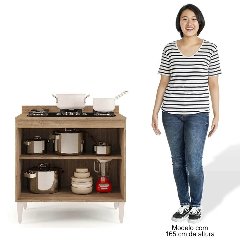 Balcão para Cooktop 80cm 2 Portas Flórida Castanho/Cinza - Lumil Móveis