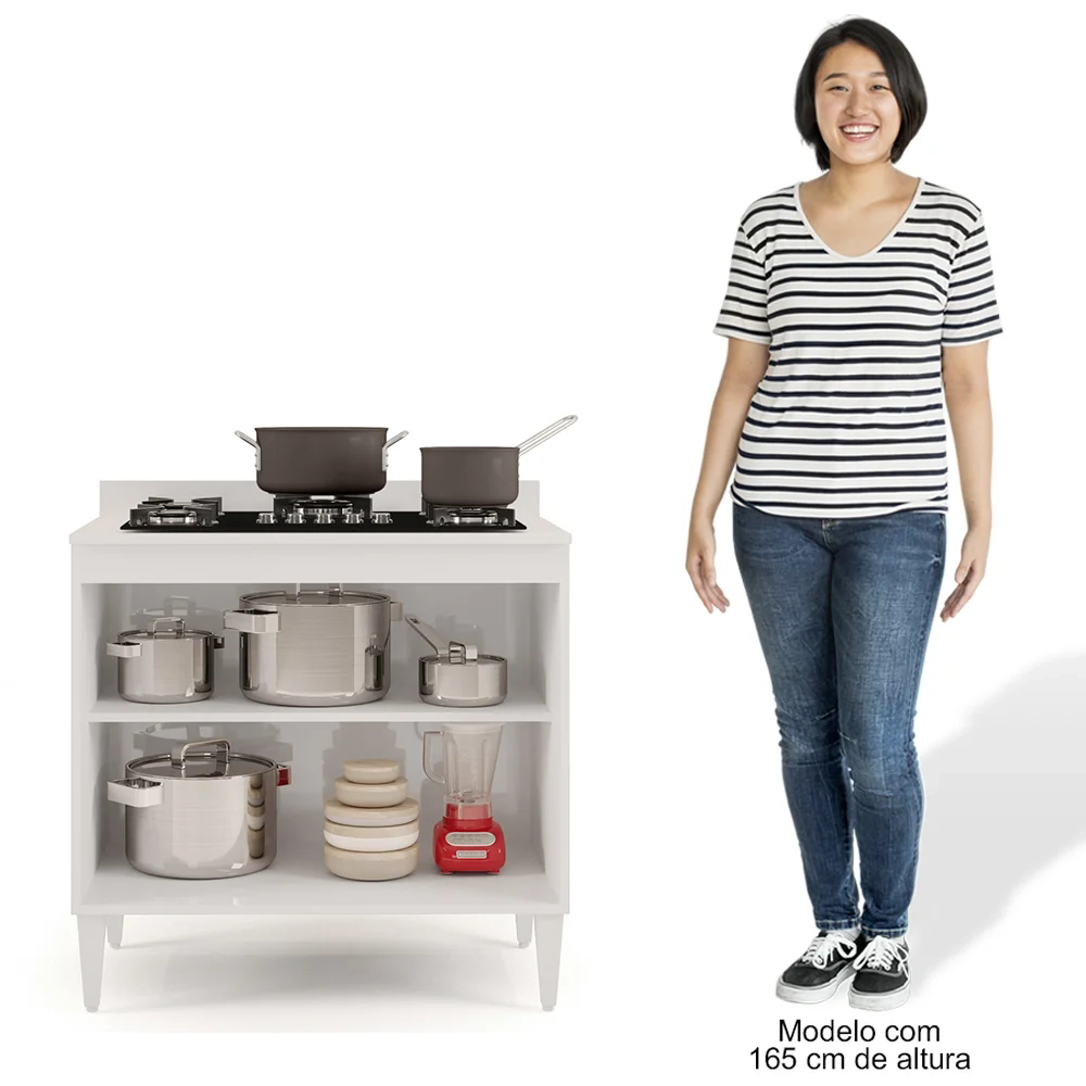 Balcão para Cooktop 80cm 2 Portas Flórida Branco/Preto - Lumil Móveis