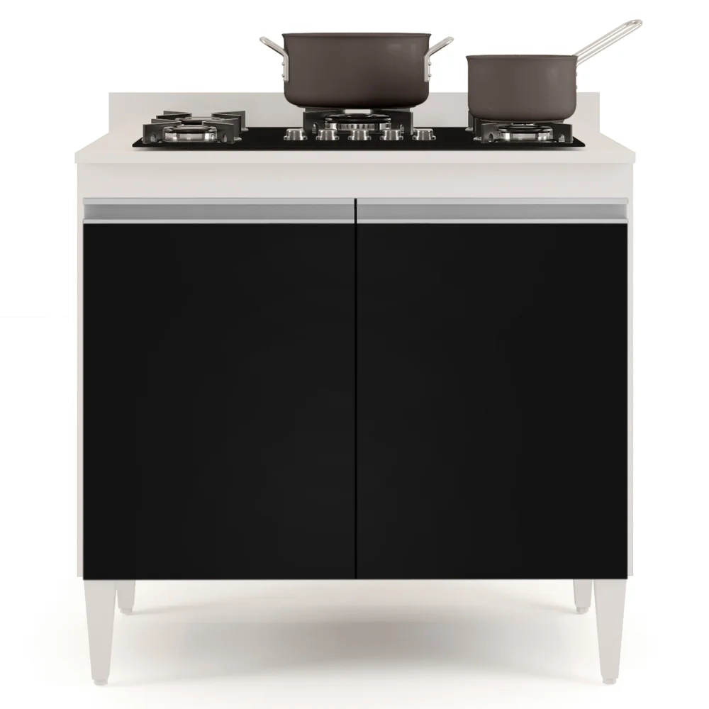 Balcão para Cooktop 80cm 2 Portas Flórida Branco/Preto - Lumil Móveis