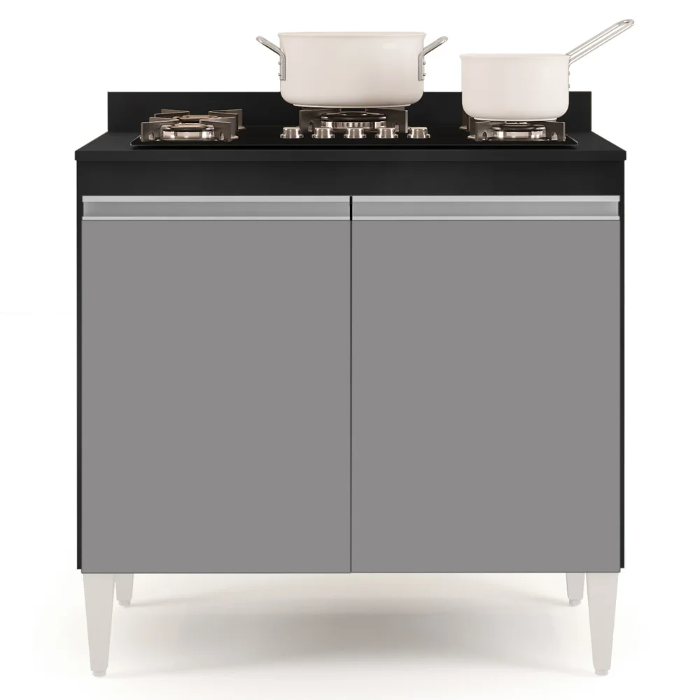 Balcão para Cooktop 80cm 2 Portas Flórida Preto/Cinza - Lumil Móveis