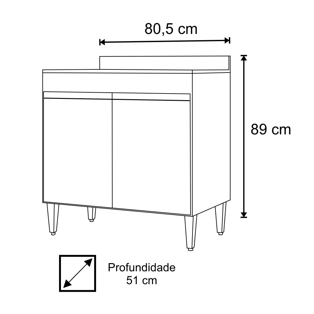 Balcão para Cooktop 80cm 2 Portas Flórida Preto/Cinza - Lumil Móveis