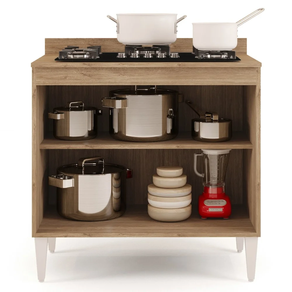 Balcão para Cooktop 80cm 2 Portas Flórida Castanho/Preto - Lumil Móveis