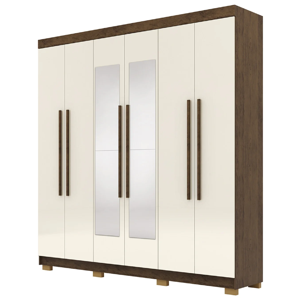 Guarda Roupa Casal 218cm Com Espelho Bolty Imbuia/Champanhe V02 - Mpozenato