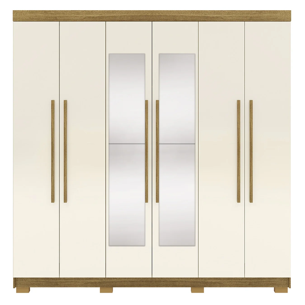 Guarda Roupa Casal 218cm Com Espelho Bolty Nature/Champanhe V02 - Mpozenato