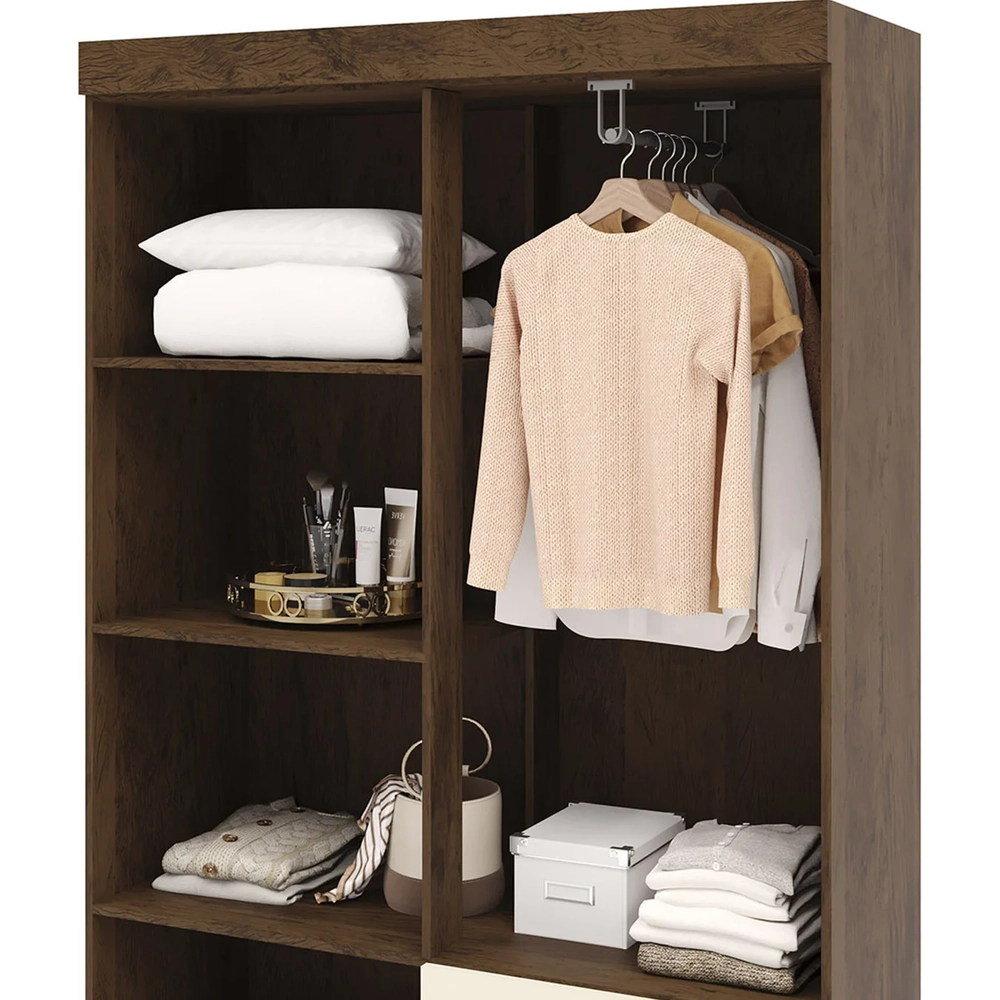 Guarda Roupa Solteiro 103cm 4 Portas Mayra Imbuia/Champanhe V02 - Mpozenato