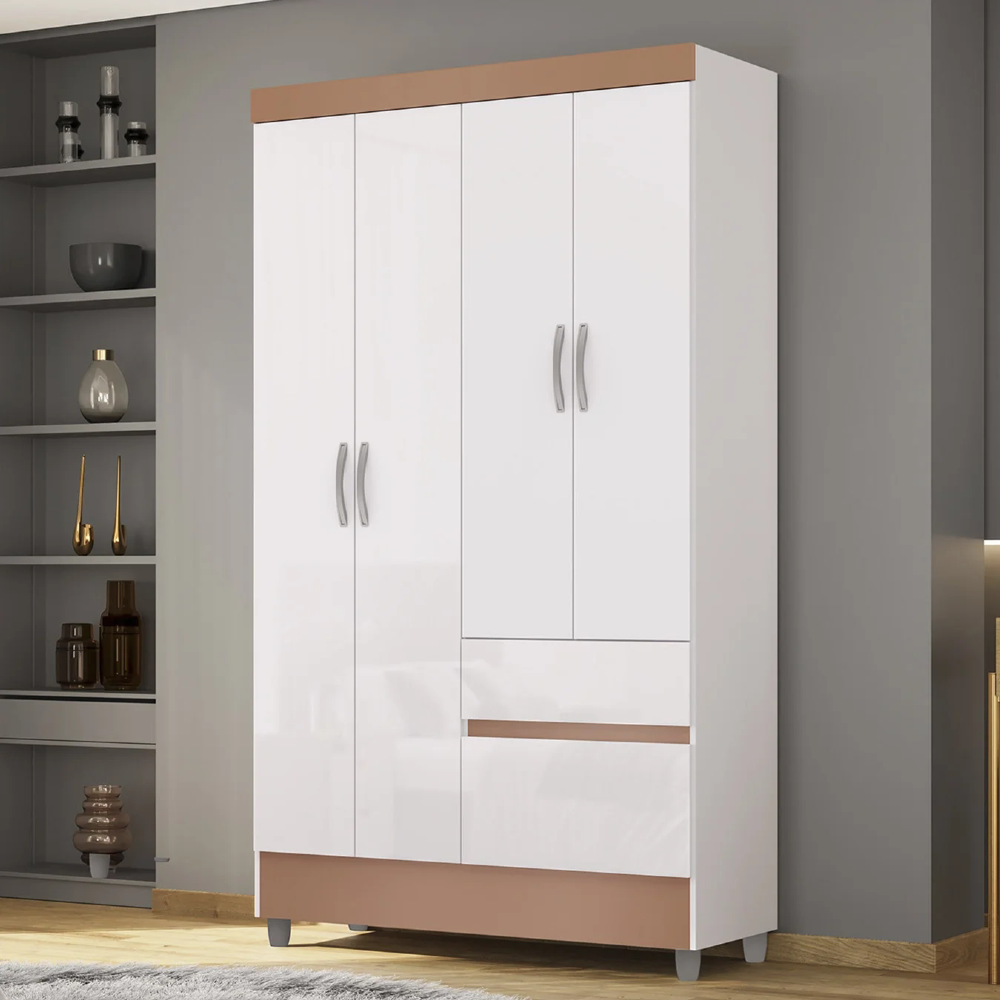 Guarda Roupa Solteiro 103cm 4 Portas Mayra Flex Branco V02 - Mpozenato