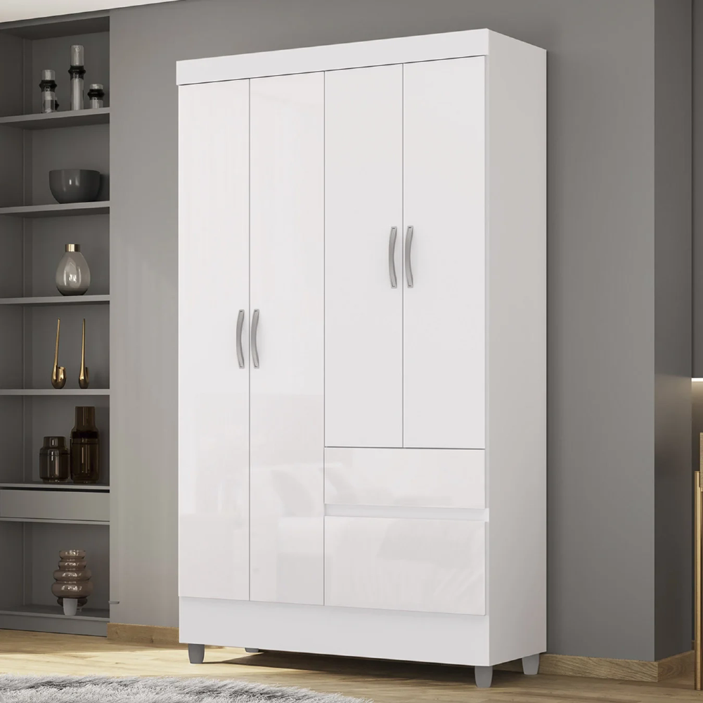 Guarda Roupa Solteiro 103cm 4 Portas Mayra Flex Branco V02 - Mpozenato