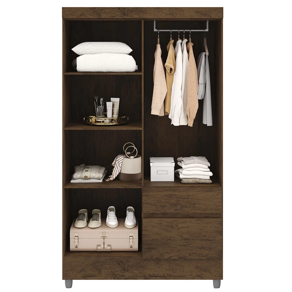 Guarda Roupa Solteiro 103cm 4 Portas Mayra Imbuia Rústico V02 - Mpozenato