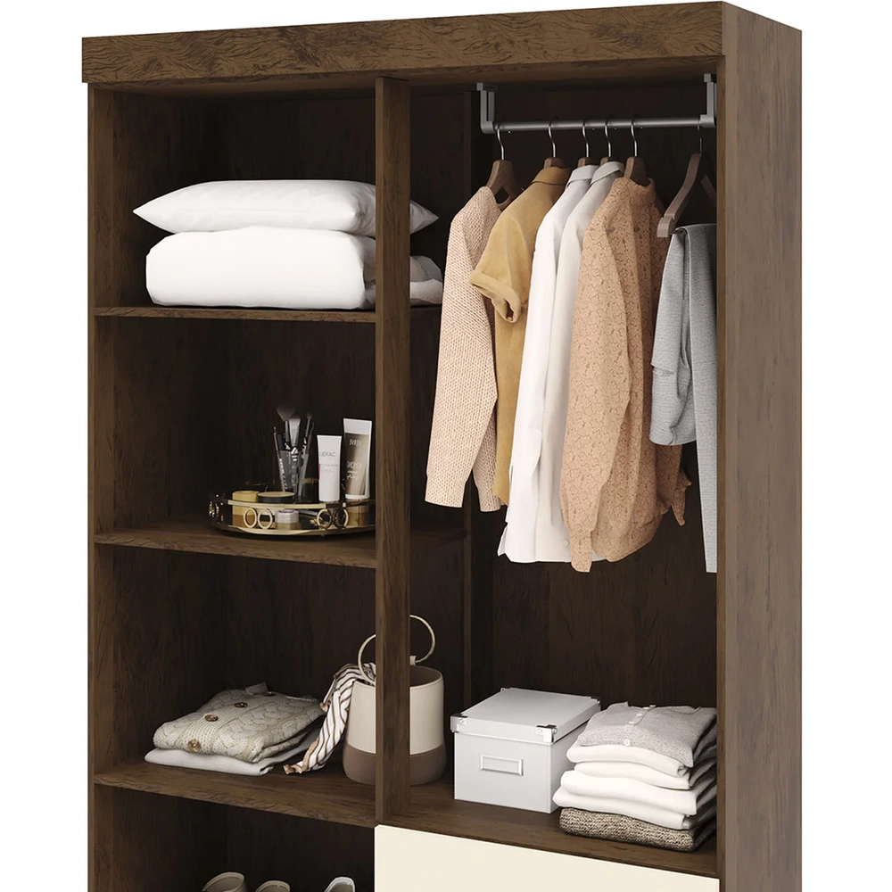 Guarda Roupa Solteiro 103cm Com Espelho Mayra Imbuia/Champanhe V02 - Mpozenato
