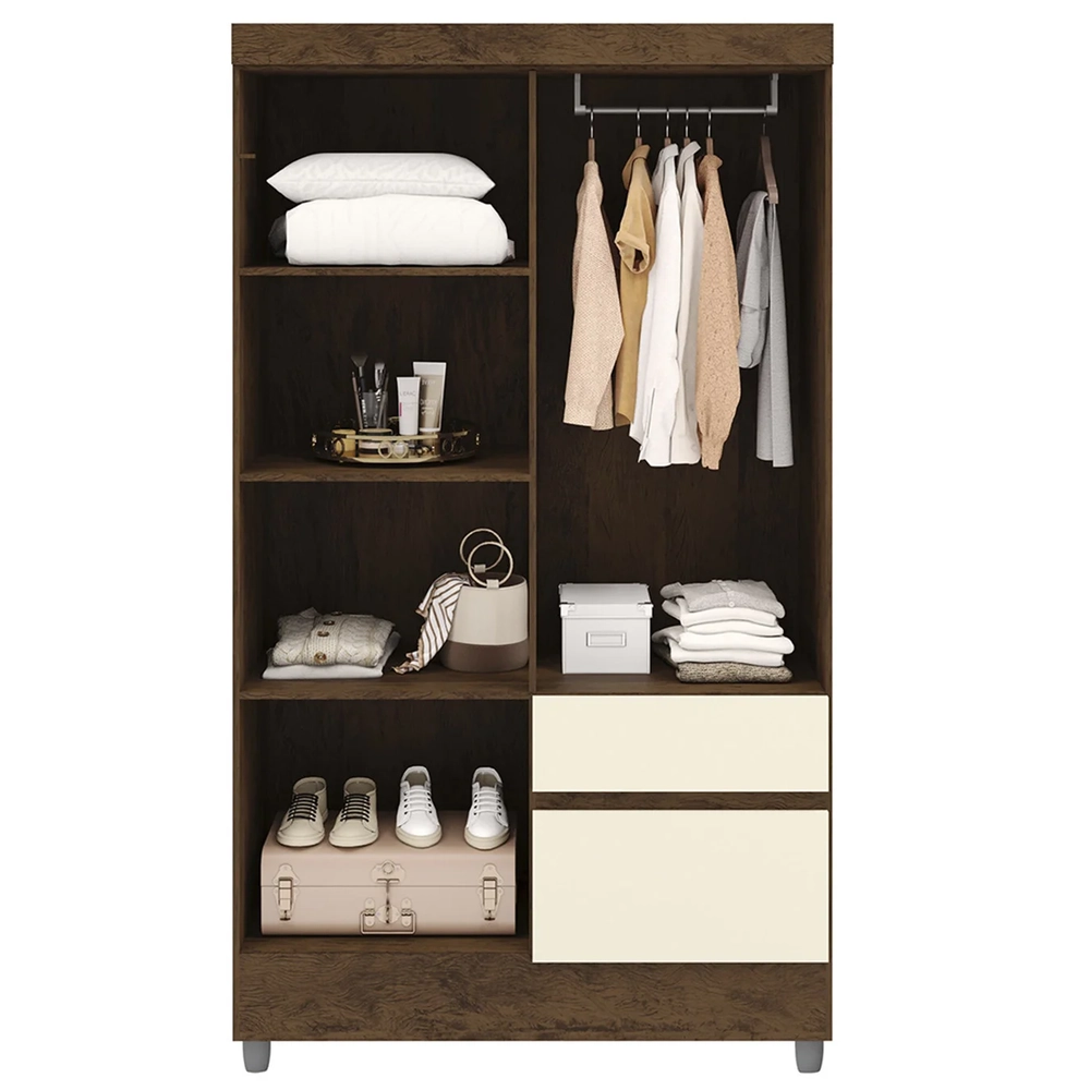 Guarda Roupa Solteiro 103cm Com Espelho Mayra Imbuia/Champanhe V02 - Mpozenato