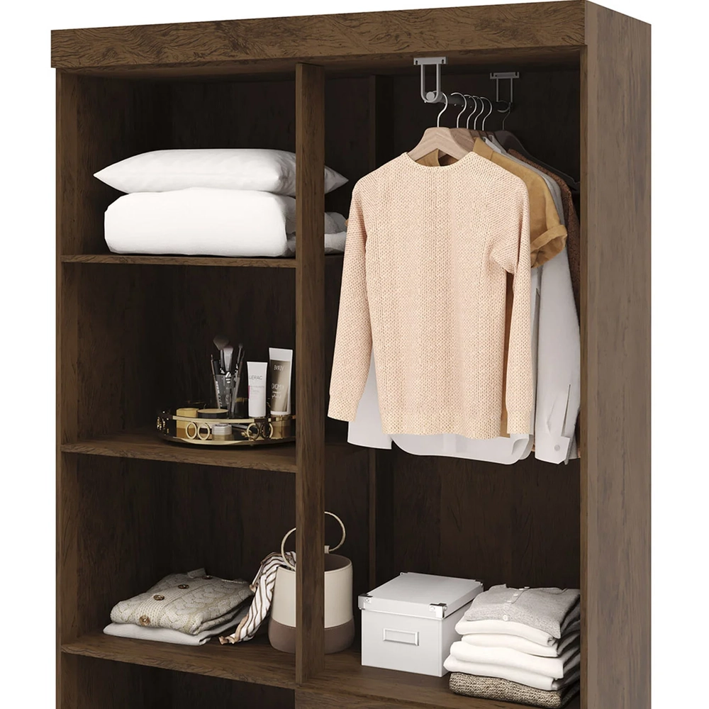 Guarda Roupa Solteiro 103cm Com Espelho Mayra Imbuia Rústico V02 - Mpozenato