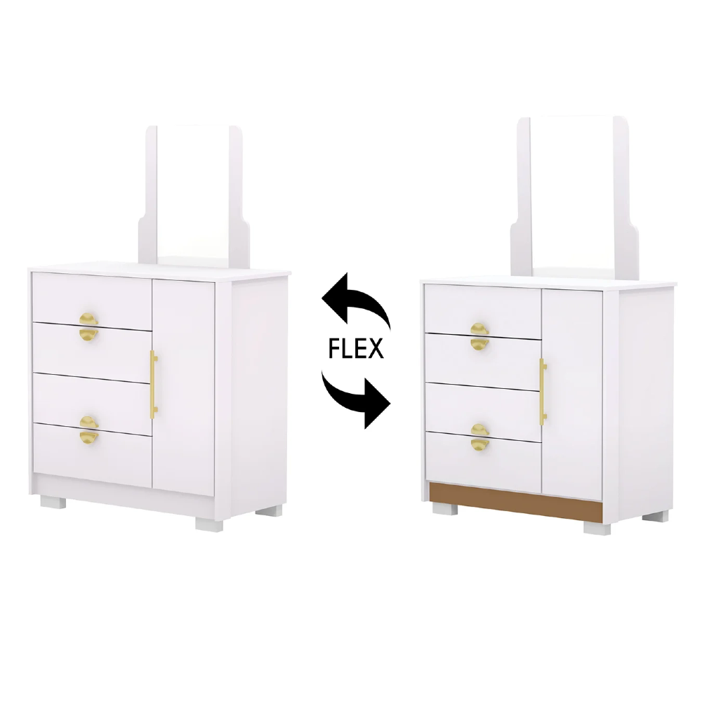Cômoda Para Quarto 93cm Com Espelho Nara Flex Branco V02 - Mpozenato