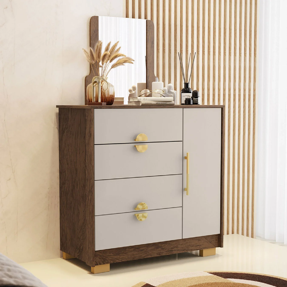 Cômoda Para Quarto 93cm Com Espelho Nara Imbuia/Fendi V02 - Mpozenato