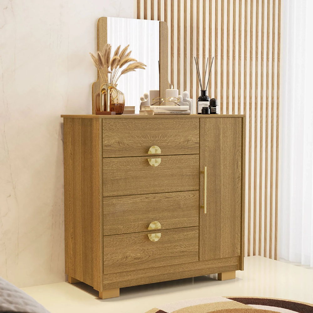 Cômoda Para Quarto 93cm Com Espelho Nara Nature V02 - Mpozenato