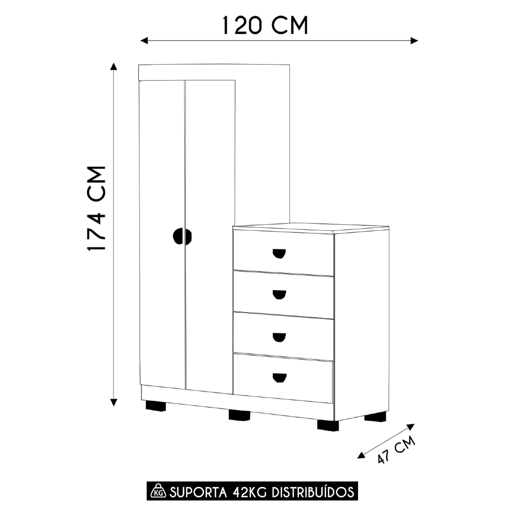 Guarda Roupa Cômoda 4 Gavetas 120cm Rita Fendi V02 - Mpozenato