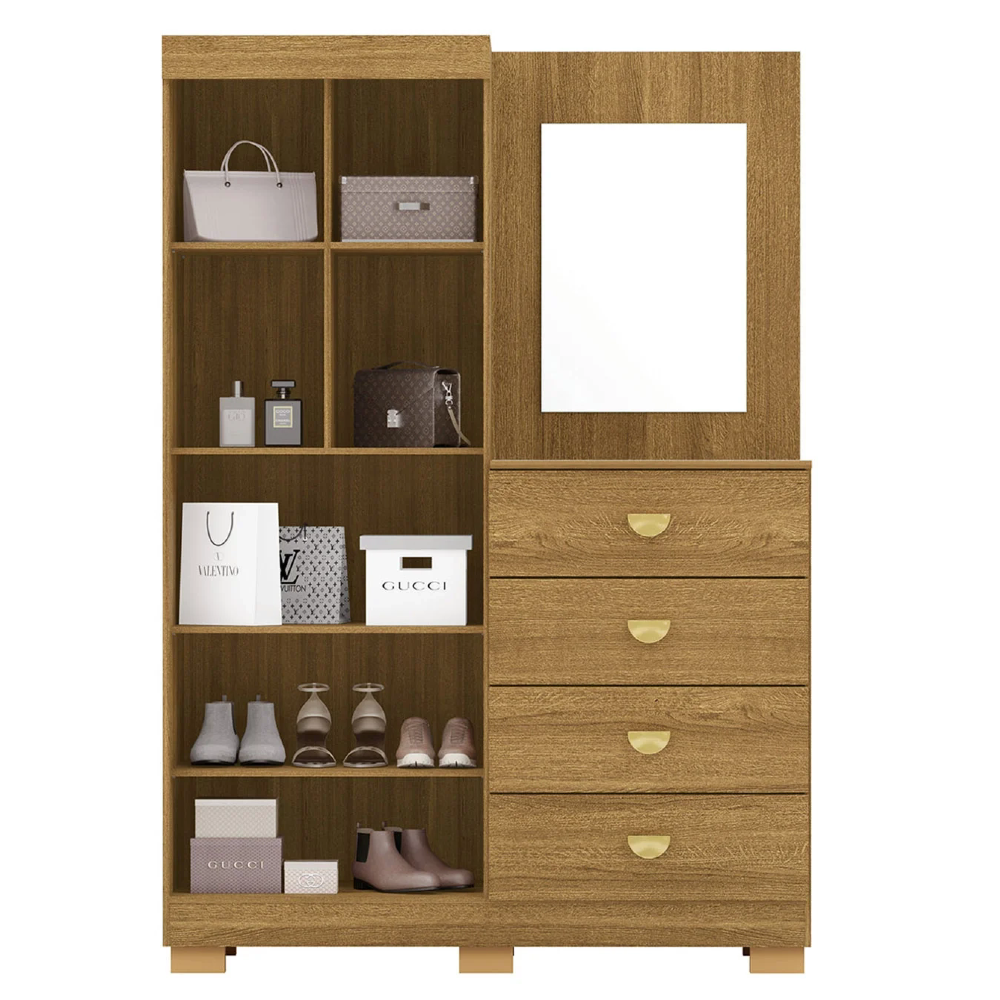Guarda Roupa Cômoda Com Espelho 120cm Rita Nature V02 - Mpozenato