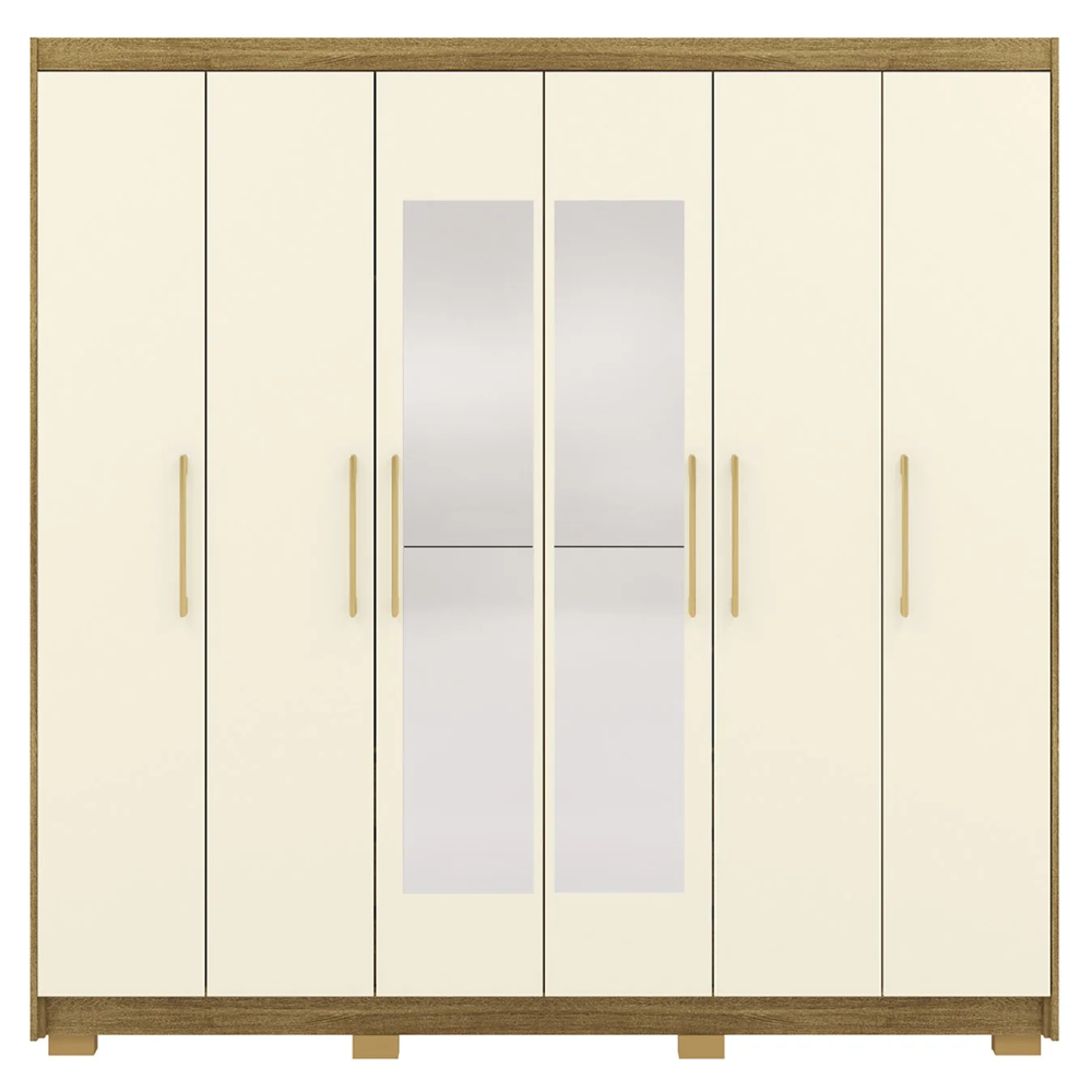 Guarda Roupa Casal 223cm Com Espelho Pako Nature/Champanhe V02 - Mpozenato
