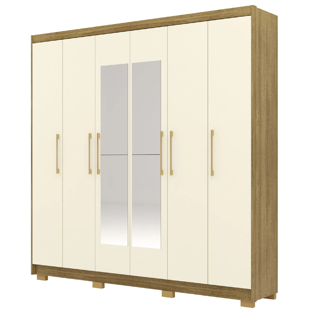 Guarda Roupa Casal 223cm Com Espelho Pako Nature/Champanhe V02 - Mpozenato