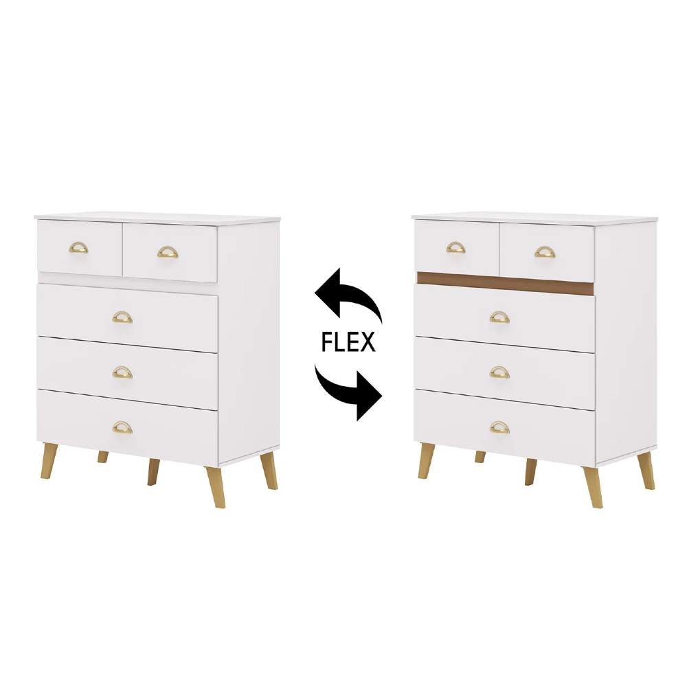 Cômoda Para Quarto 91cm 5 Gavetas Gaby Flex Branco/Camarim V02 - Mpozenato