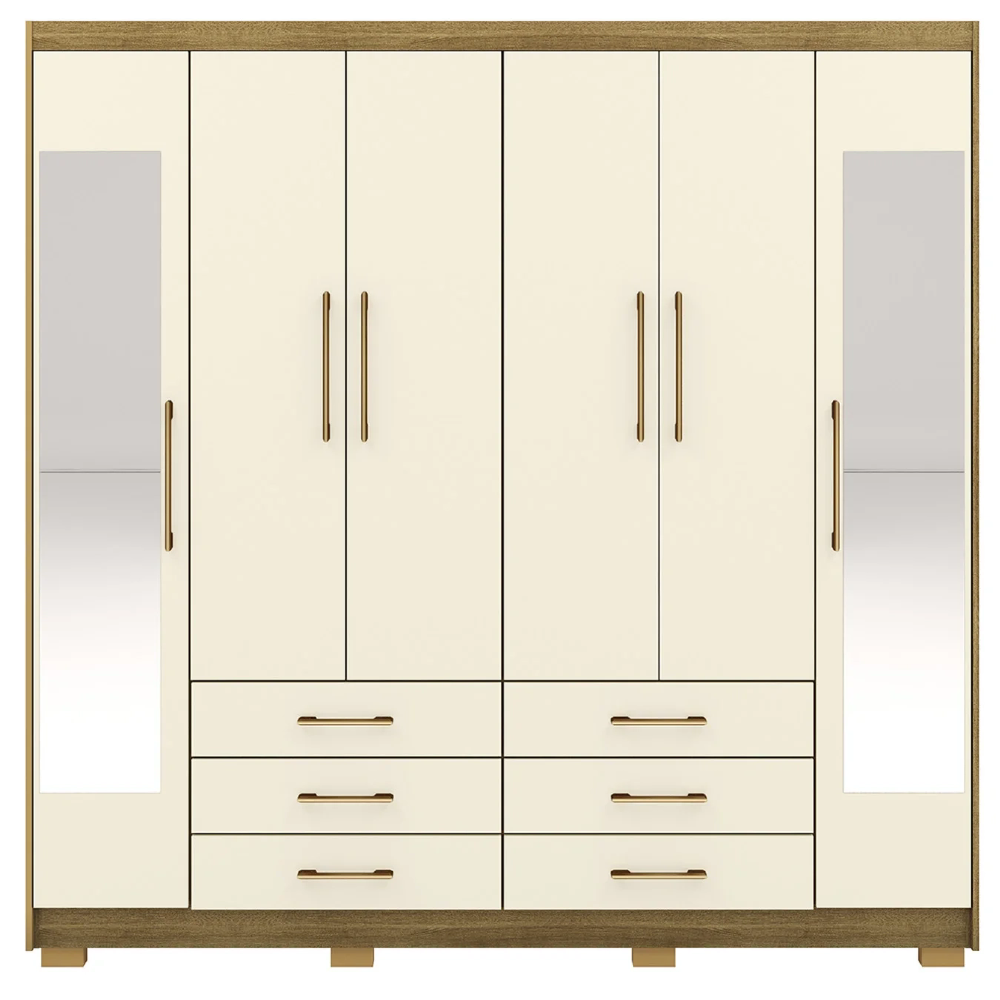 Guarda Roupa Casal 223cm Com Espelho Rick Nature/Champanhe V02 - Mpozenato