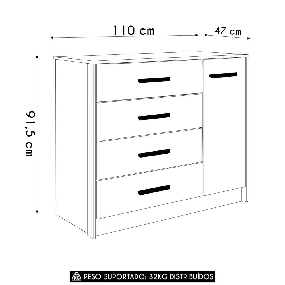 Cômoda Para Quarto Infantil 110cm 1 Porta Nelly Branco Z49 - Mpozenato