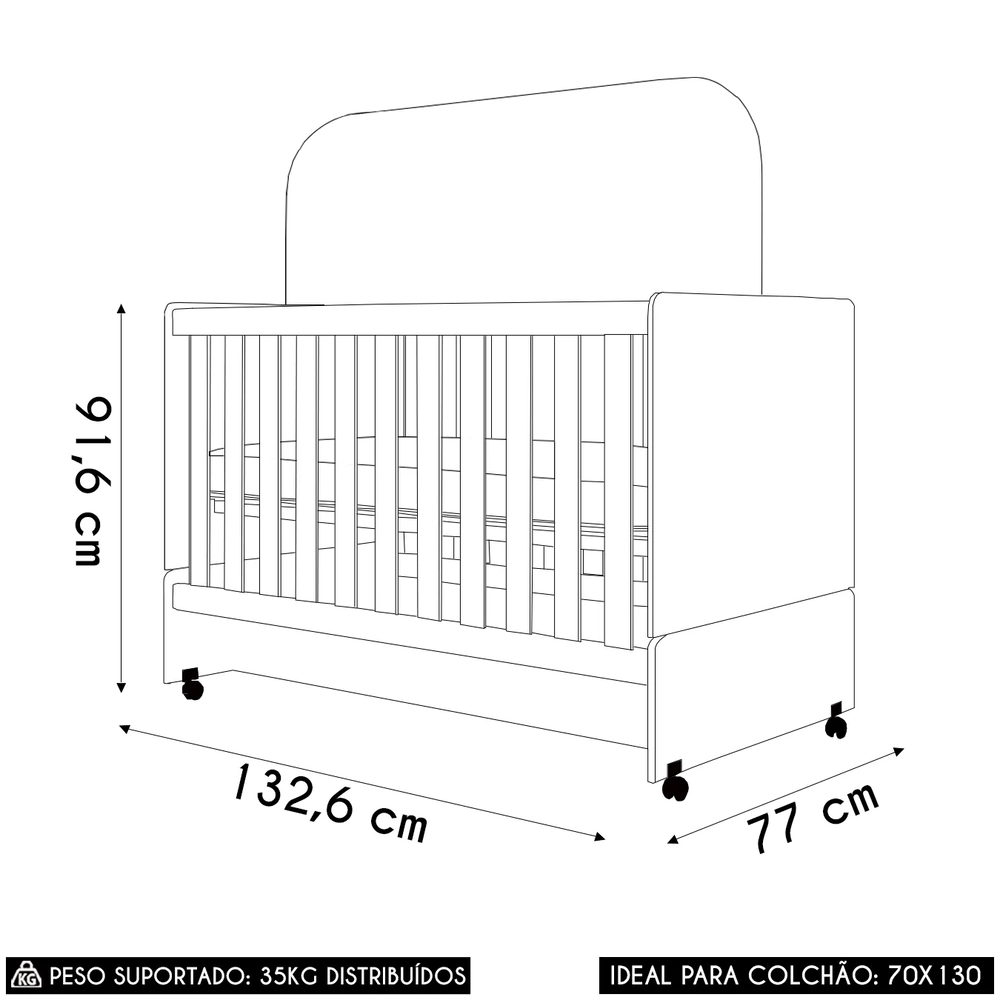 Berço Americano Mini Cama Com Rodízios Charme Nature/Off Z49 - Mpozenato