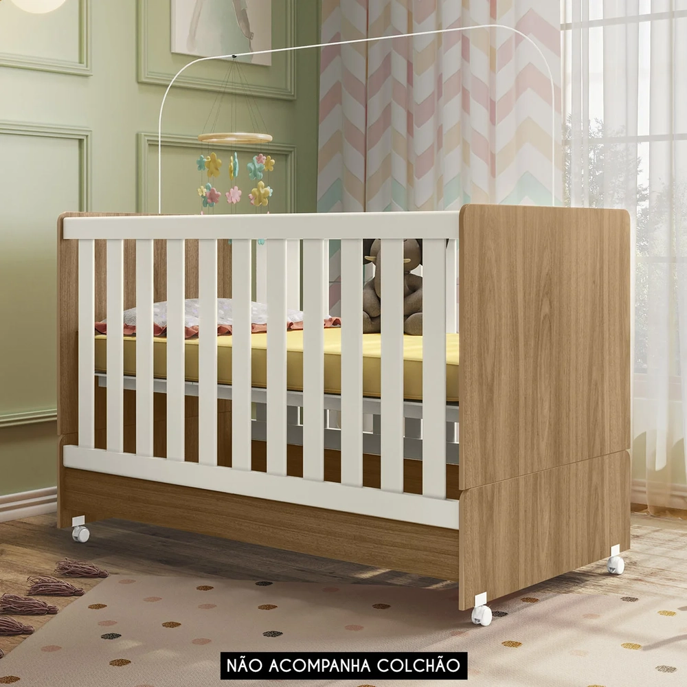 Berço Americano Mini Cama Com Rodízios Charme Nature/Off Z49 - Mpozenato