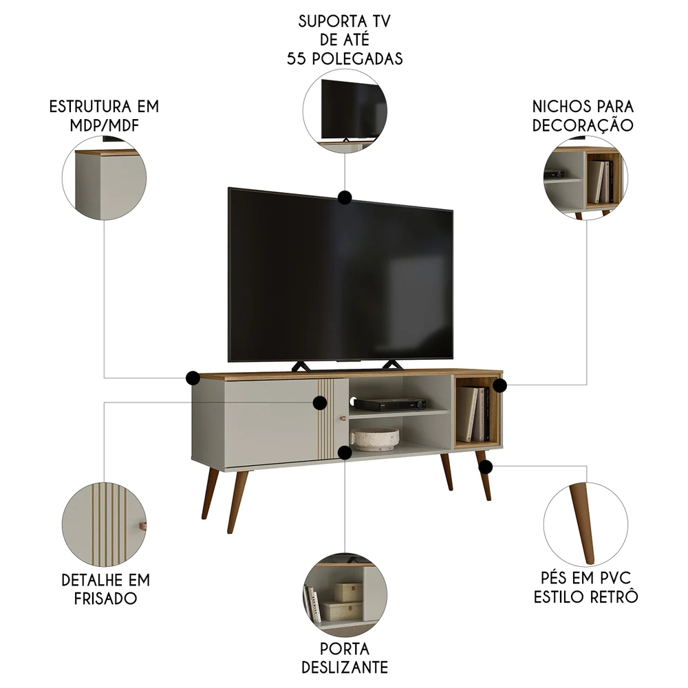 Rack Bancada Para TV 55 Pol 136cm Romeo Off/Nature Z49     - Mpozenato