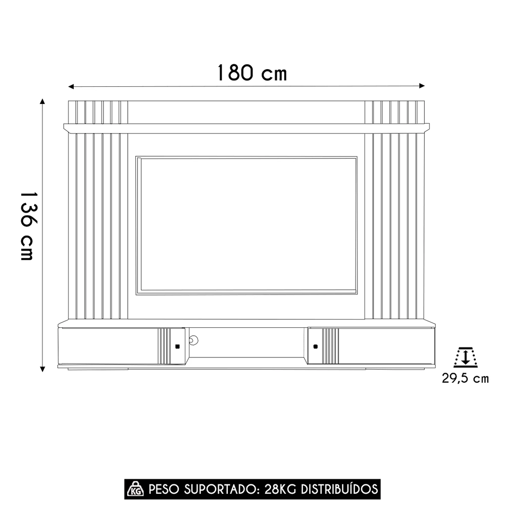 Painel TV 70 Pol e Bancada Suspensa 180cm Yany Off/Nature Z49 - Mpozenato