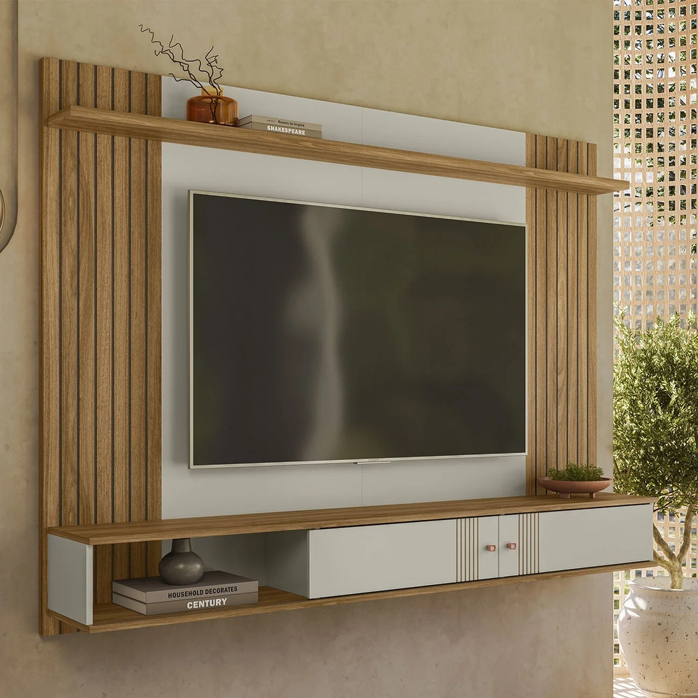 Painel TV 70 Pol e Bancada Suspensa 180cm Yany Off/Nature Z49 - Mpozenato